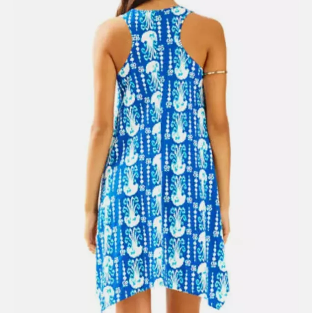 Lilly Pulitzer Melle Dress Indigo Get in Line Blue Sleeveless Racerback White L - Picture 5 of 16